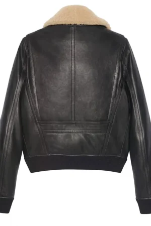 Men’s Black Sheepskin Leather Aviator Jacket with Removable Fur Collar