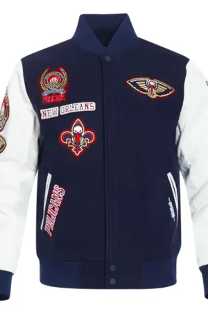New Orleans Pelicans Animal Print Varsity Wool & Leather Jacket
