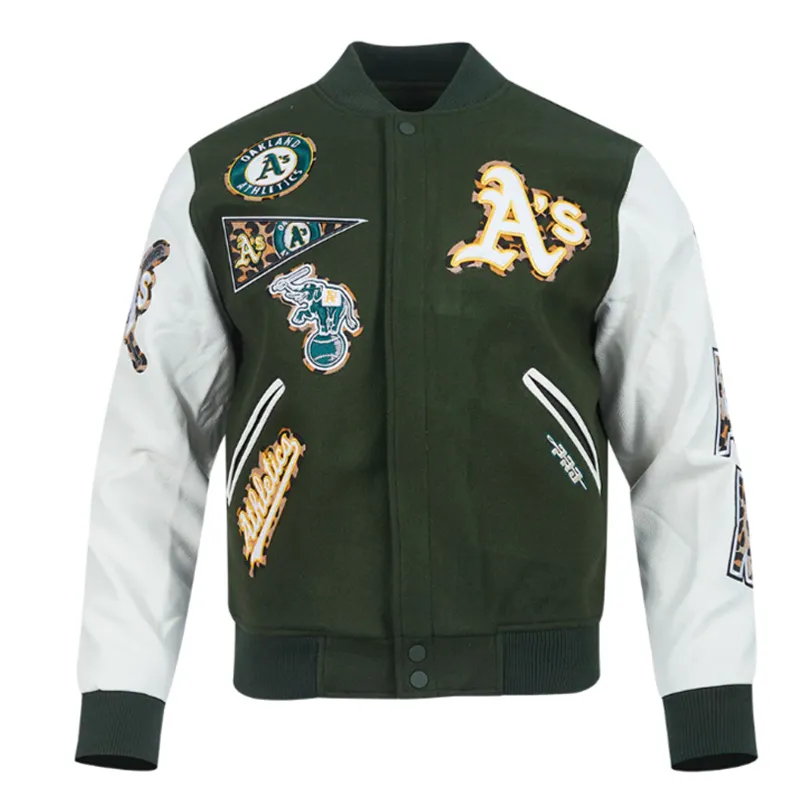 oakland-athletics-animal-print-varsity-jacket1 Oakland Athletics Animal Print Varsity Wool/Leather Jacket