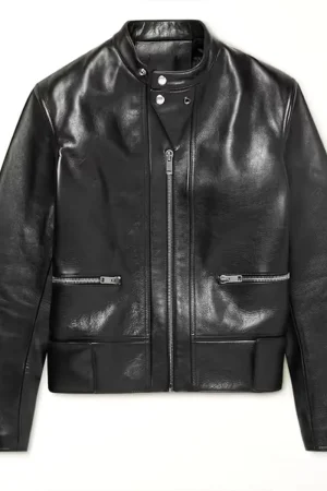 Men’s Black Motorcycle Style Slim Fit Leather Jacket