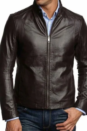 Men’s Simple Look Casual Wear Dark Brown Leather Jacket