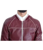 Men’s Stitched Bomber Maroon Leather Jacket