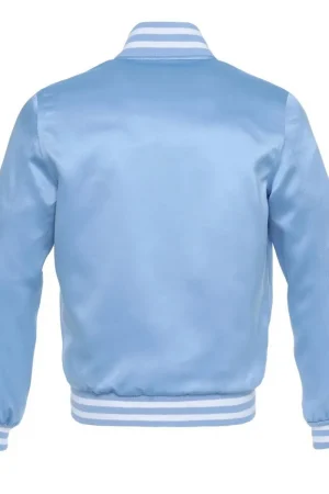 Women’s Baby Blue Satin Bomber Varsity Jacket