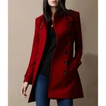 Women’s Red Wool Mid Length Trench Coat