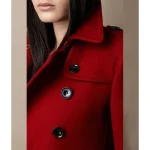 Women’s Red Wool Mid Length Trench Coat