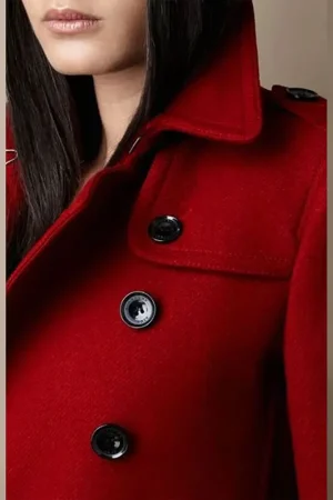 Women’s Red Wool Mid Length Trench Coat