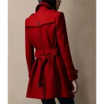 Women’s Red Wool Mid Length Trench Coat