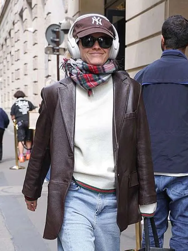 Actress-Emma-Watson-2025-Brown-Leather-Blazer 1 Emma Watson Brown Leather Blazer