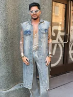 Adam Lambert NYC 2026 Sleeveless Denim Coat