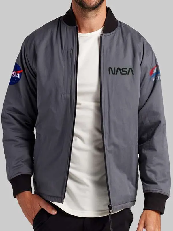Artemis-Fly-Me-to-the-Moon-Nasa-Grey-Bomber-Jacket 1 Fly Me to the Moon Nasa Bomber Jacket