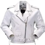 Women Stylish White Biker Leather Jacket