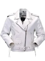 Women Stylish White Biker Leather Jacket
