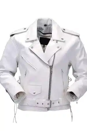 Women Stylish White Biker Leather Jacket