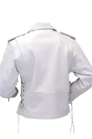 Women Stylish White Biker Leather Jacket