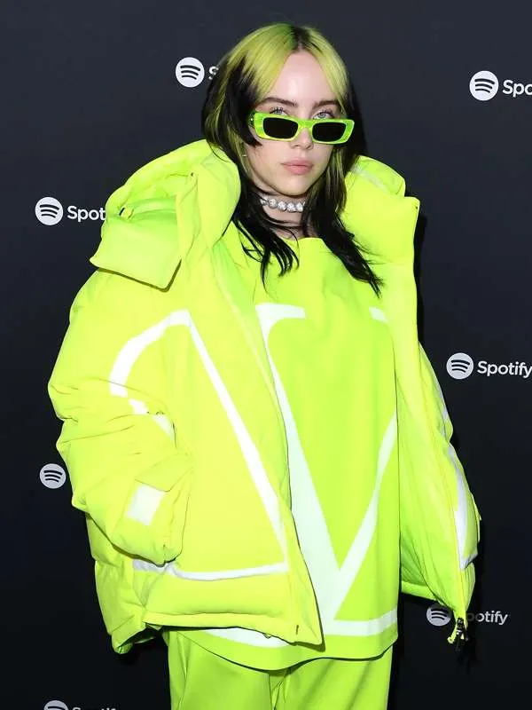 Billie-Eilish-LA-Spotify-Party-Green-Hooded-Jacket 1 Billie Eilish Spotify Best New Artist Green Jacket