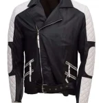 Men’s Black and White Quilted Style Biker Leather Jacket