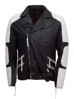Men’s Black and White Quilted Style Biker Leather Jacket