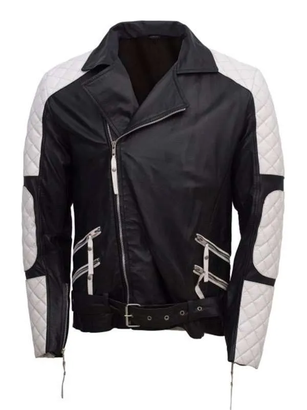 Black-and-White-Men-Quilted-Biker-Real-Leather-Jacket 1 Men’s Black and White Quilted Style Biker Leather Jacket