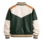 Block Green Varsity Leather Bomber Jacket