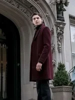 Gotham David Mazouz Maroon Wool Coat