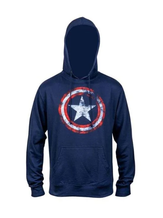Captain America Distressed Navy Pullover Hoodie 01 Captain America Distressed Navy Pullover Hoodie