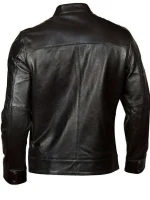 Men's Black Classic Motorcycle Red Stripes Leather Jacket