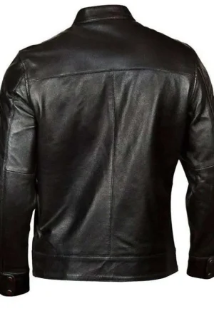 Men's Black Classic Motorcycle Red Stripes Leather Jacket