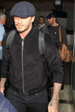 David Beckham Black Suede Leather Jacket