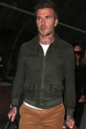 David Beckham Green Suede Leather Jacket