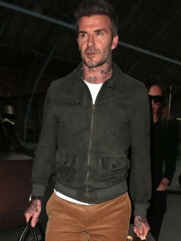 David-Beckham-St-Pancras-International-Green-Suede-Leather-Jacket 1 David Beckham Green Suede Leather Jacket