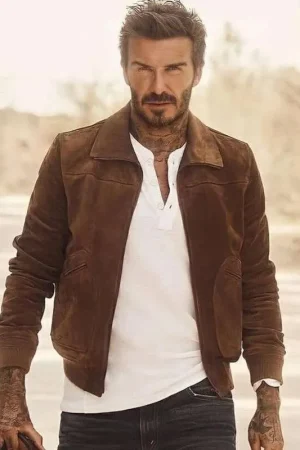 David Beckham Brown Suede Leather Jacket