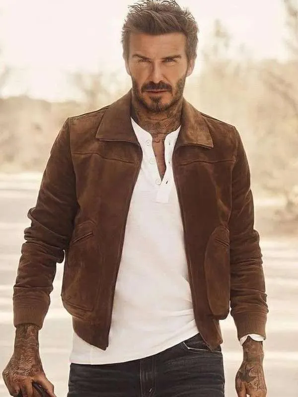 David-Beckham-Street-Style-Brown-Bomber-Suede-Leather-Jacket 1 David Beckham Brown Suede Leather Jacket
