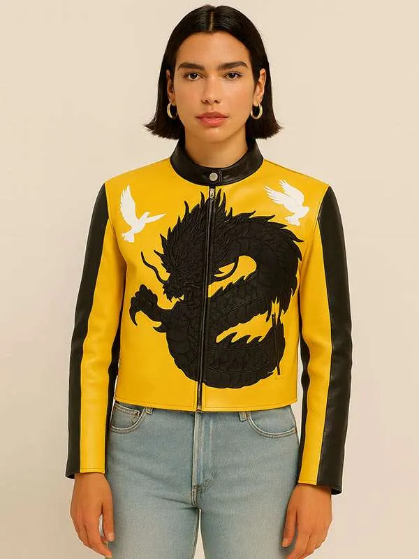 Dua-Lipa-Buenos-Aires-Dragon-Leather-Jacket 1 Dua Lipa Buenos Aires Dragon Leather Jacket