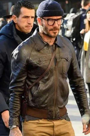 David Beckham Brown Bomber Leather Jacket