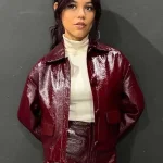 Death of a Unicorn 2025 Jenna Ortega Maroon Leather Jacket