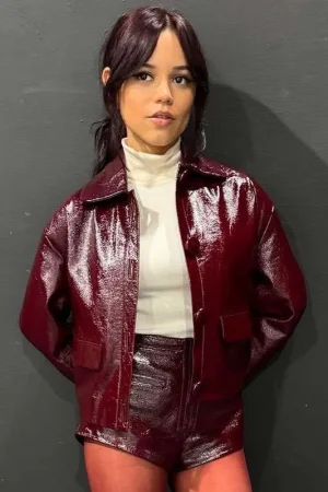 Death of a Unicorn 2025 Jenna Ortega Maroon Leather Jacket