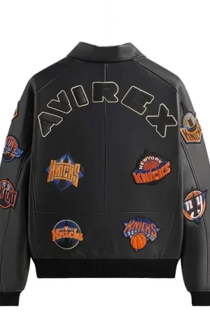 Knicks x Kith x AVIREX Black Leather Jacket