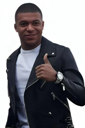 Kylian Mbappe Black Leather Jacket