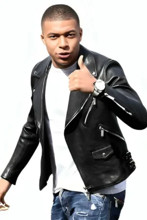 Kylian Mbappe Black Leather Jacket