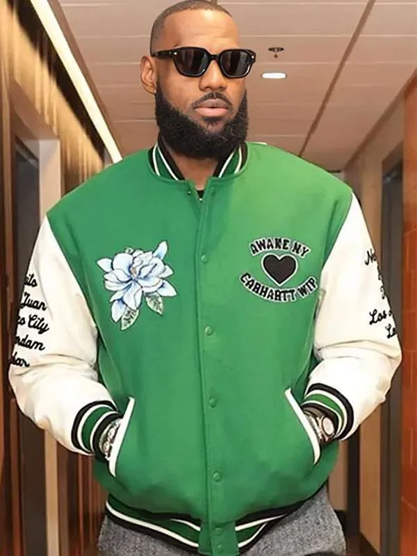 LeBron-James-Green-And-White-Bomber-Jacket 1 LeBron James Green And White Bomber Jacket