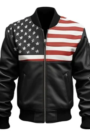 USA Flag Bomber Leather Jacket