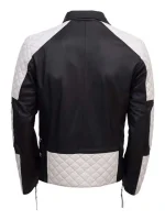 Men’s Black and White Quilted Style Biker Leather Jacket