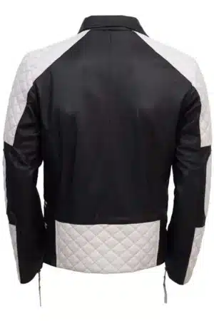 Men’s Black and White Quilted Style Biker Leather Jacket