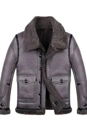 Stylish Men’s B3 Grey Sheepskin Shearling Flight Jacket