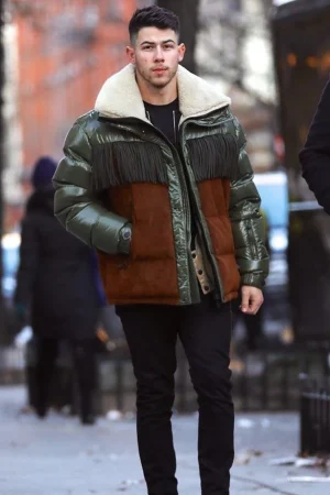 Nick Jonas Green puffer jacket