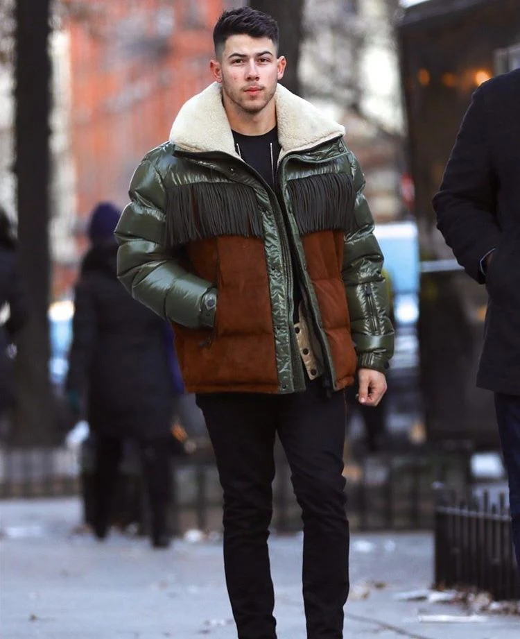 Nick Jonas Green puffer jacket 01 Nick Jonas Green puffer jacket