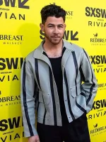 Power Ballad Movie Nick Jonas Grey & Black Leather Jacket