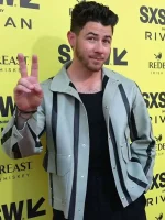 Power Ballad Movie Nick Jonas Grey & Black Leather Jacket
