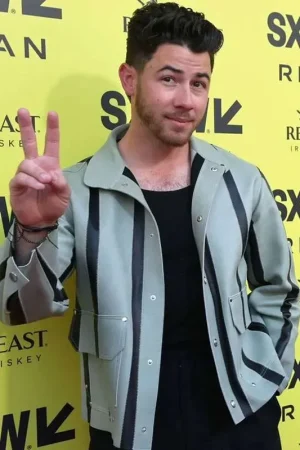 Power Ballad Movie Nick Jonas Grey & Black Leather Jacket