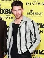 Power Ballad Movie Nick Jonas Grey & Black Leather Jacket